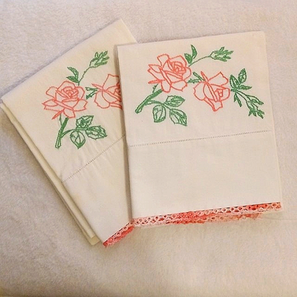 Vintage Hand Embroidered Pillow Cases